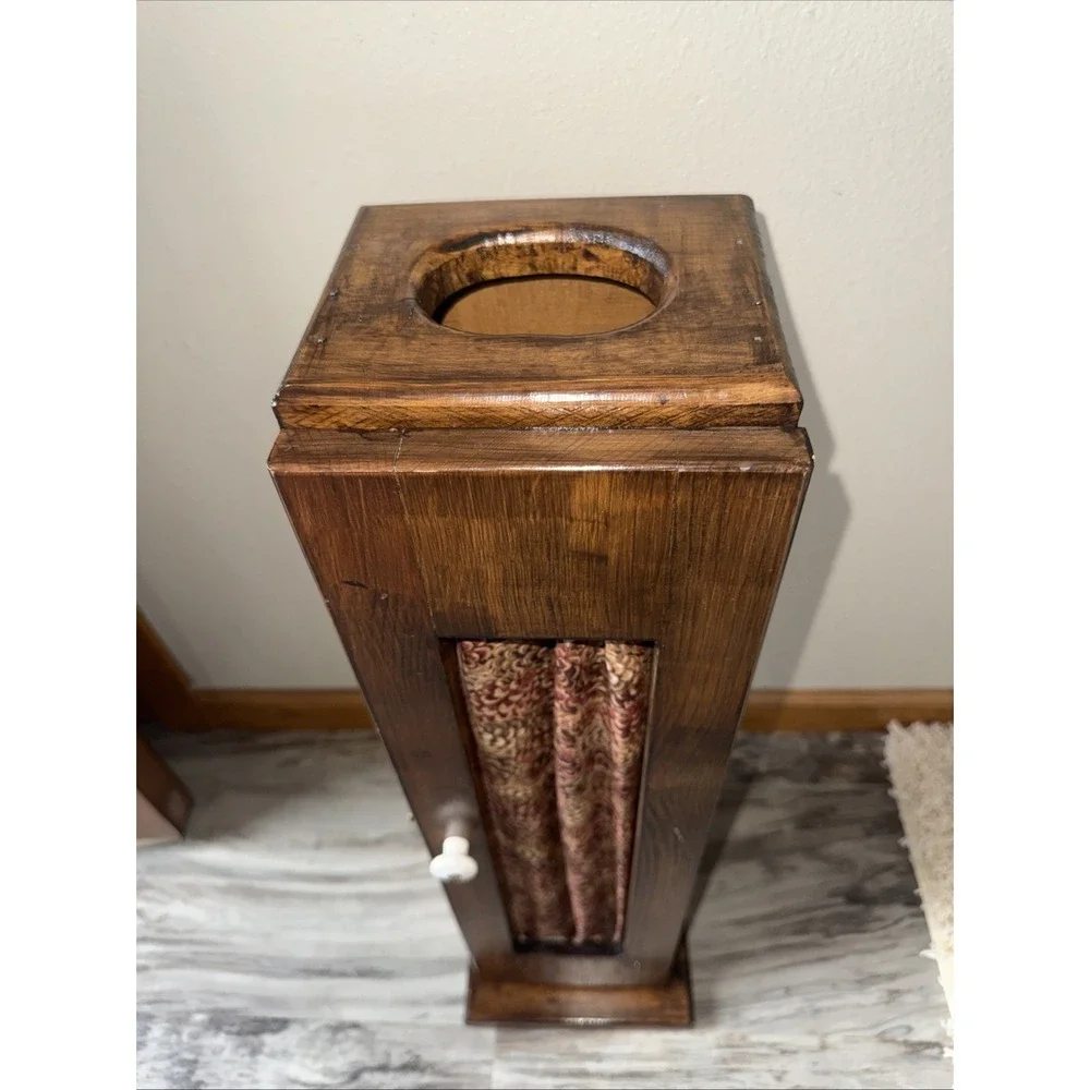 Vintage Farmhouse Cottage Wood Toilet Paper Cabinet Tissue Holder Curtain Front